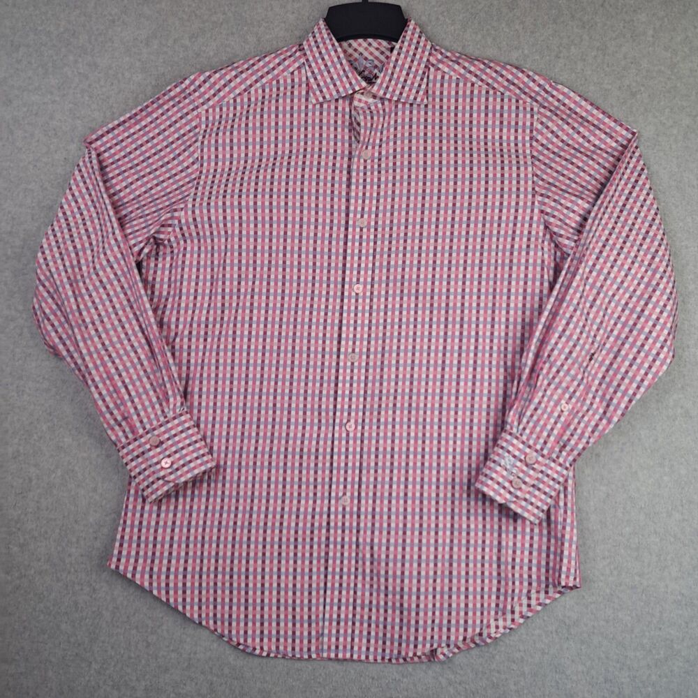 Robert Graham Men's Medium Button Up Dress Shirt Pink Plaid Luxury Career Spring